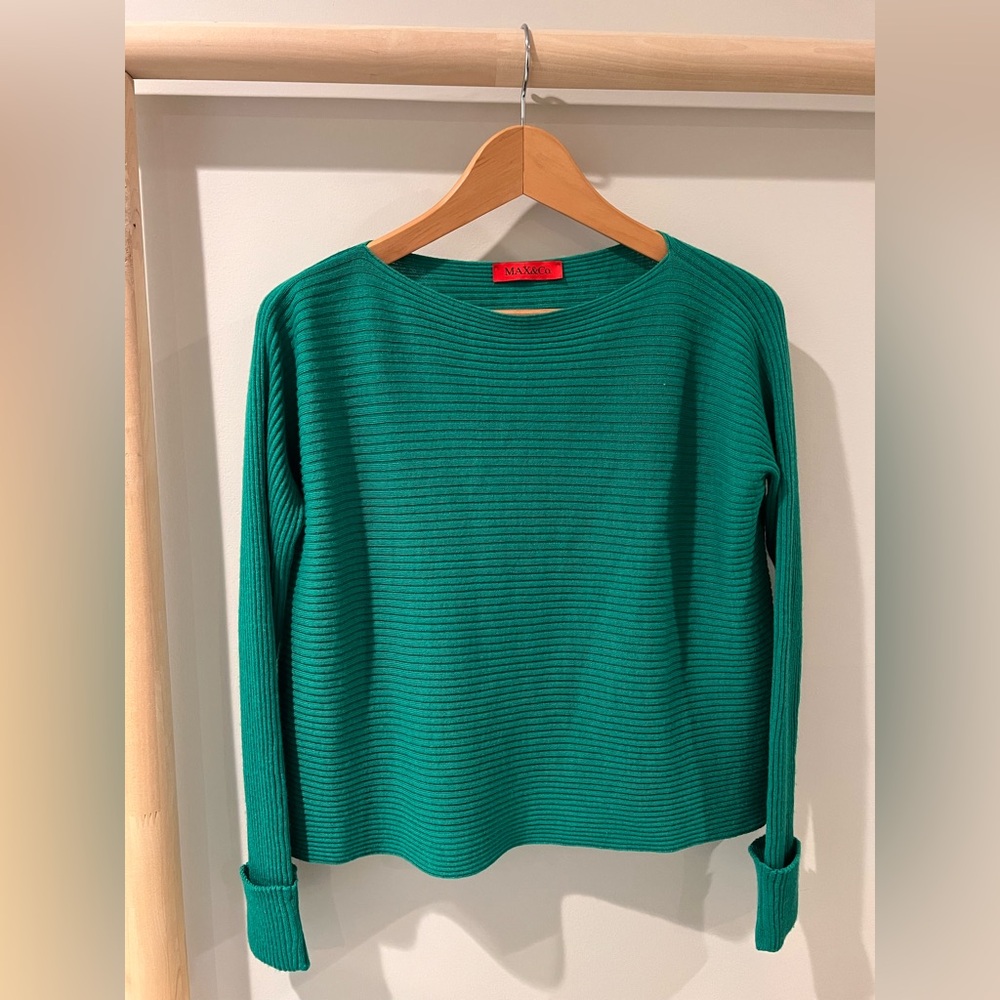 Max & Co bright green boatneck wool blend knit long sleeve sweater sz s